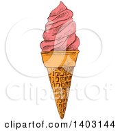 Clipart Of A Sketched Waffle Ice Cream Cone Royalty Free Vector Illustration