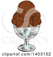 Clipart Of A Sketched Bowl Of Chocolate Ice Cream Royalty Free Vector Illustration