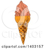Clipart Of A Sketched Waffle Ice Cream Cone Royalty Free Vector Illustration