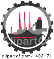 Clipart Of A Flat Design Factory Complex In A Gear Cog Wheel Royalty Free Vector Illustration