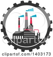 Poster, Art Print Of Flat Design Factory Complex In A Gear Cog Wheel