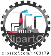 Clipart Of A Flat Design Factory Complex In A Gear Cog Wheel Royalty Free Vector Illustration by Vector Tradition SM