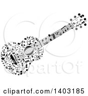 Poster, Art Print Of Black And White Guitar Made Of Music Notes