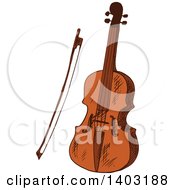 Clipart Of A Sketched Violin And Bow Royalty Free Vector Illustration