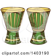 Sketched Djembe Goblet Drums