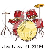 Clipart Of A Sketched Drum Set Royalty Free Vector Illustration