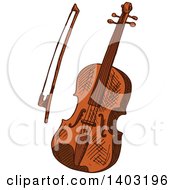 Clipart Of A Sketched Violin And Bow Royalty Free Vector Illustration
