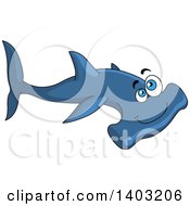 Cartoon Happy Blue Hammerhead Shark
