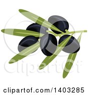 Clipart Of A Branch With Black Olives And Leaves Royalty Free Vector Illustration