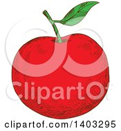 Clipart Of A Sketched Red Apple Royalty Free Vector Illustration