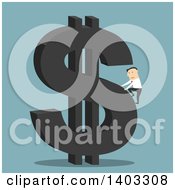 Poster, Art Print Of Flat Design White Businessman Climbing A Dollar Currency Symbol On Blue