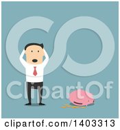 Clipart Of A Flat Design White Businessman With A Broken Piggy Bank On Blue Royalty Free Vector Illustration by Vector Tradition SM