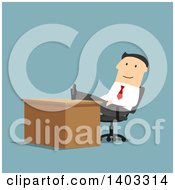 Poster, Art Print Of Flat Design White Businessman With His Feet Up On His Desk On Blue