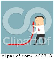 Clipart Of A Flat Design White Businessman Curving An Arrow Upwards On Blue Royalty Free Vector Illustration by Vector Tradition SM