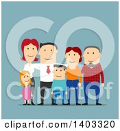 Clipart Of A Flat Design White Businessman And His Family On Blue Royalty Free Vector Illustration