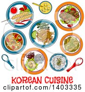 Poster, Art Print Of Sketched Setting Of Korean Foods With Text
