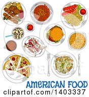 Poster, Art Print Of Sketched Setting Of American Foods With Text
