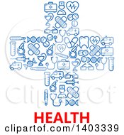 Clipart Of A Blue Cross Made Of Medical Icons With Text Royalty Free Vector Illustration by Vector Tradition SM