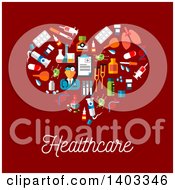 Poster, Art Print Of Flat Design Heart Of Medical Items With Text On Red
