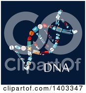 Clipart Of A Flat Design Dna Strand Made Of Medical Items On Blue Royalty Free Vector Illustration