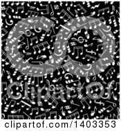 Poster, Art Print Of Seamless Background Pattern Of White Music Notes On Black