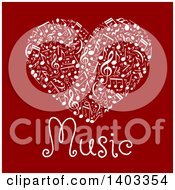 Poster, Art Print Of Heart Made Of White Music Notes With Text On Red