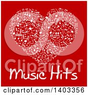 Clipart Of A Heart Made Of White Music Notes With Text On Red Royalty Free Vector Illustration