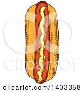 Clipart Of A Sketched Hot Dog With Mustard Royalty Free Vector Illustration