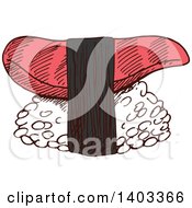 Clipart Of A Sketched Piece Of Nigiri Sushi With Smoked Salmon Or Tuna Royalty Free Vector Illustration