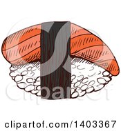 Poster, Art Print Of Sketched Piece Of Nigiri Sushi With Smoked Salmon Or Tuna