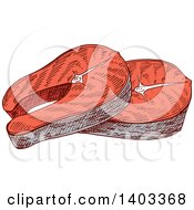 Clipart Of Sketched Salmon Steaks Royalty Free Vector Illustration