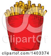 Clipart Of A Sketched Carton Of French Fries Royalty Free Vector Illustration