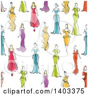 Poster, Art Print Of Seamless Background Pattern Of Sketched Models In Gowns