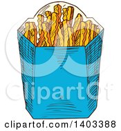 Clipart Of A Sketched Carton Of French Fries Royalty Free Vector Illustration
