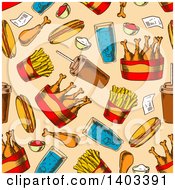 Poster, Art Print Of Seamless Background Pattern Of Sketched Fast Foods