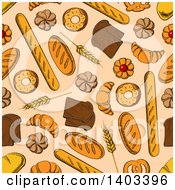 Poster, Art Print Of Seamless Background Pattern Of Sketched Bread And Pastries