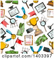 Clipart Of A Seamless Background Pattern Of Sketched Money Icons Royalty Free Vector Illustration