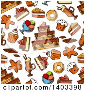 Poster, Art Print Of Seamless Background Pattern Of Sketched Sweets