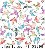 Poster, Art Print Of Seamless Background Pattern Of Sketched Birds