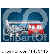 Poster, Art Print Of Fire Truck With Visible Mechanical Parts On Blue