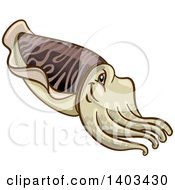 Clipart Of A Cartoon European Squid Royalty Free Vector Illustration