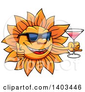 Poster, Art Print Of Happy Summer Sun Wearing Sunglasses Giving A Thumb Up And Holding A Cocktail