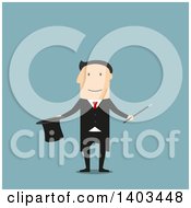 Clipart Of A Flat Design White Magician On Blue Royalty Free Vector Illustration
