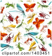 Seamless Background Pattern Of Origami Bugs