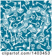 Poster, Art Print Of Seamless Background Pattern Of Skeleton Keys On Blue