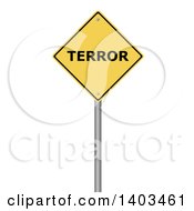 Poster, Art Print Of 3d Yellow Terror Warning Sign On A White Background