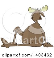 Clipart Of A Cartoon Moose Sitting On The Ground With One Leg Up Royalty Free Vector Illustration