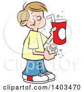 Poster, Art Print Of Cartoon Dirty Blond White Boy Eating A Candy Bar And Drinking A Fountain Soda