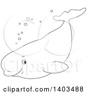 Poster, Art Print Of Black And White Lineart Happy Beluga Whale Swimming