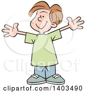 Poster, Art Print Of Cartoon Happy Caucasian Boy With Open Arms This Big
